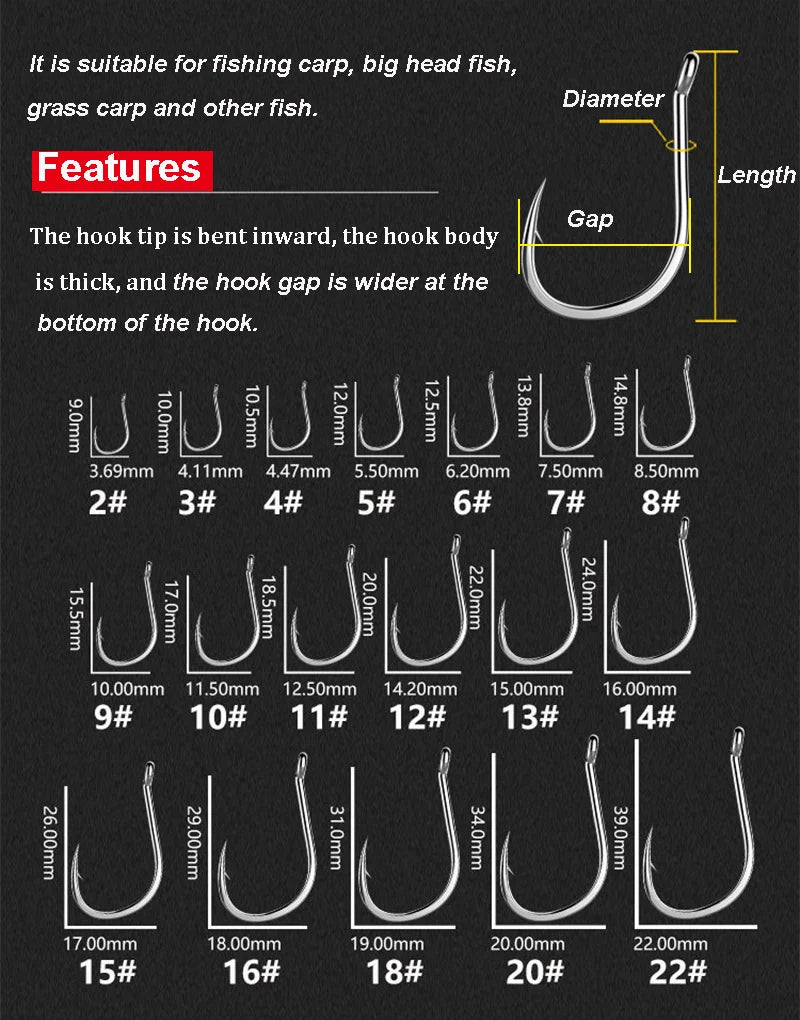 50pcs/Pack Big Eye Fishing Hook Circle Offset Fishhooks Barbed Saltwater High Carbon Steel Fish Hooks For Sea Lake River Fishing