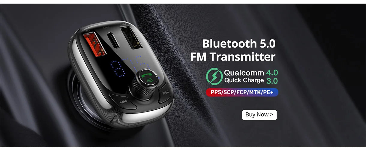 Transmisor FM Baseus para coche, adaptador de música con Bluetooth 5.0, cargador USB dual de 3,4 A, reproductor de MP3, radio, modulador FM