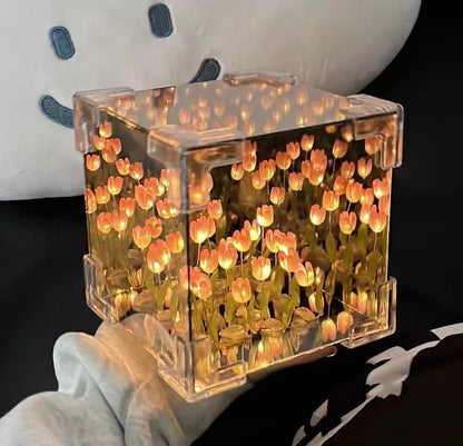 Tulip light lamp Diy Tulip Flower Sea Cube Three-Dimensional Small Night Lamp Material Package for Girlfriend Christmas Gift