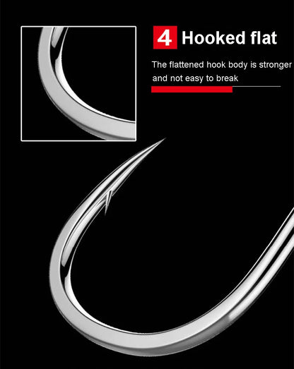 50pcs/Pack Big Eye Fishing Hook Circle Offset Fishhooks Barbed Saltwater High Carbon Steel Fish Hooks For Sea Lake River Fishing