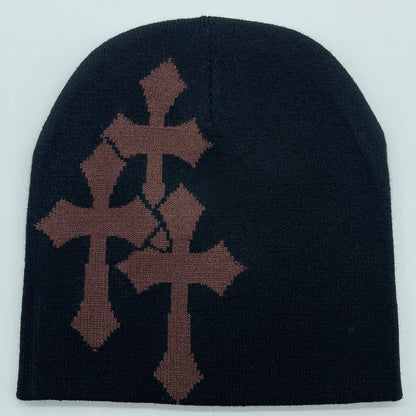Gorro de punto con jacquard y crucifijo Y2K, gorro de hip hop popular en Europa y Estados Unidos, gorro de moda de tendencia callejera para adultos
