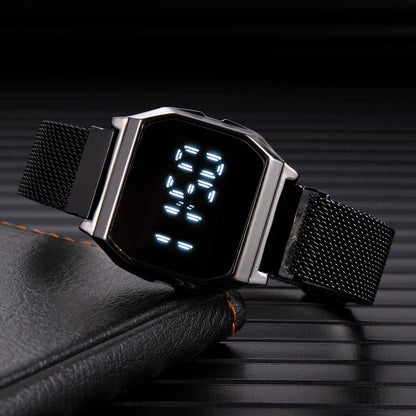 Simple Square LED Watch for Men Women Luxury Gold Men's Digital Watch Metal Mesh Strap Fashion Mens Electronic Watch Male Clock