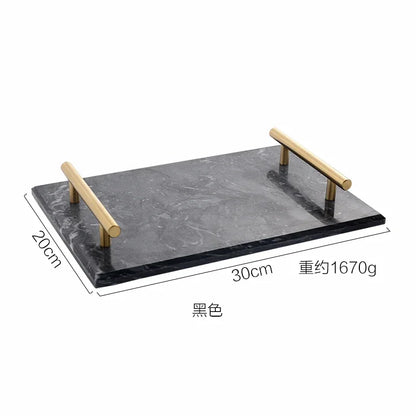 Nordic Home Decor Light Luxury Natural Marble Jewelry Storage Tray with Gold Handle Trinket Ring Plate Wedding Gift
