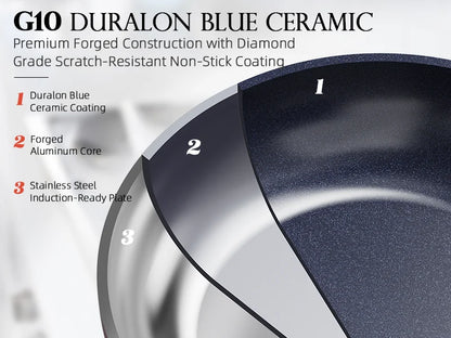 Nuwave Lux LE 13-Pc Cookware Set with Elegant Gold Handle Diamond Infused Ceramic Non-Stick PFAS Free Premium Metal Lids Avocado