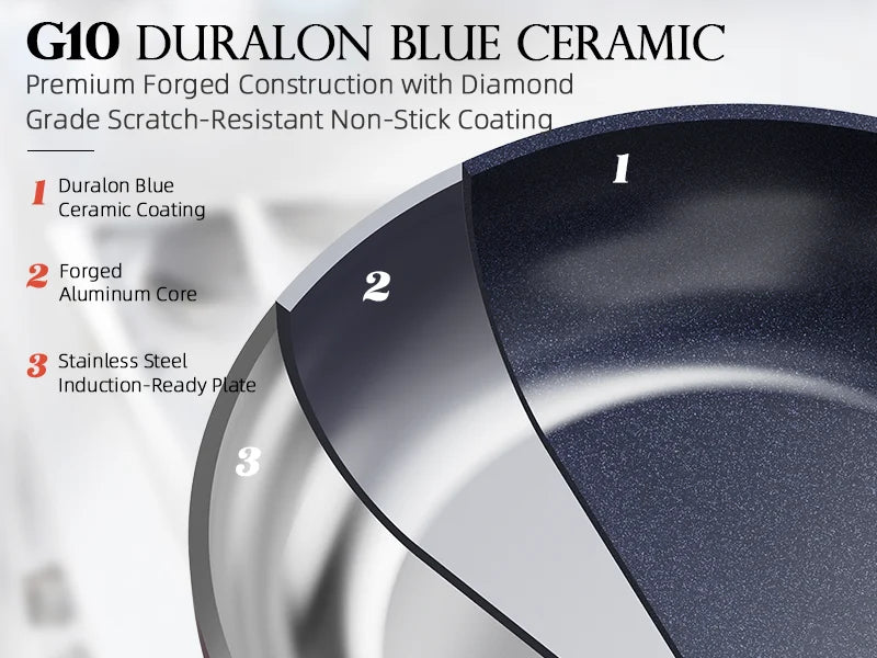 Nuwave Lux LE 13-Pc Cookware Set with Elegant Gold Handle Diamond Infused Ceramic Non-Stick PFAS Free Premium Metal Lids Avocado