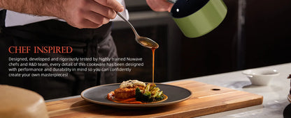Nuwave Lux LE 13-Pc Cookware Set with Elegant Gold Handle Diamond Infused Ceramic Non-Stick PFAS Free Premium Metal Lids Avocado