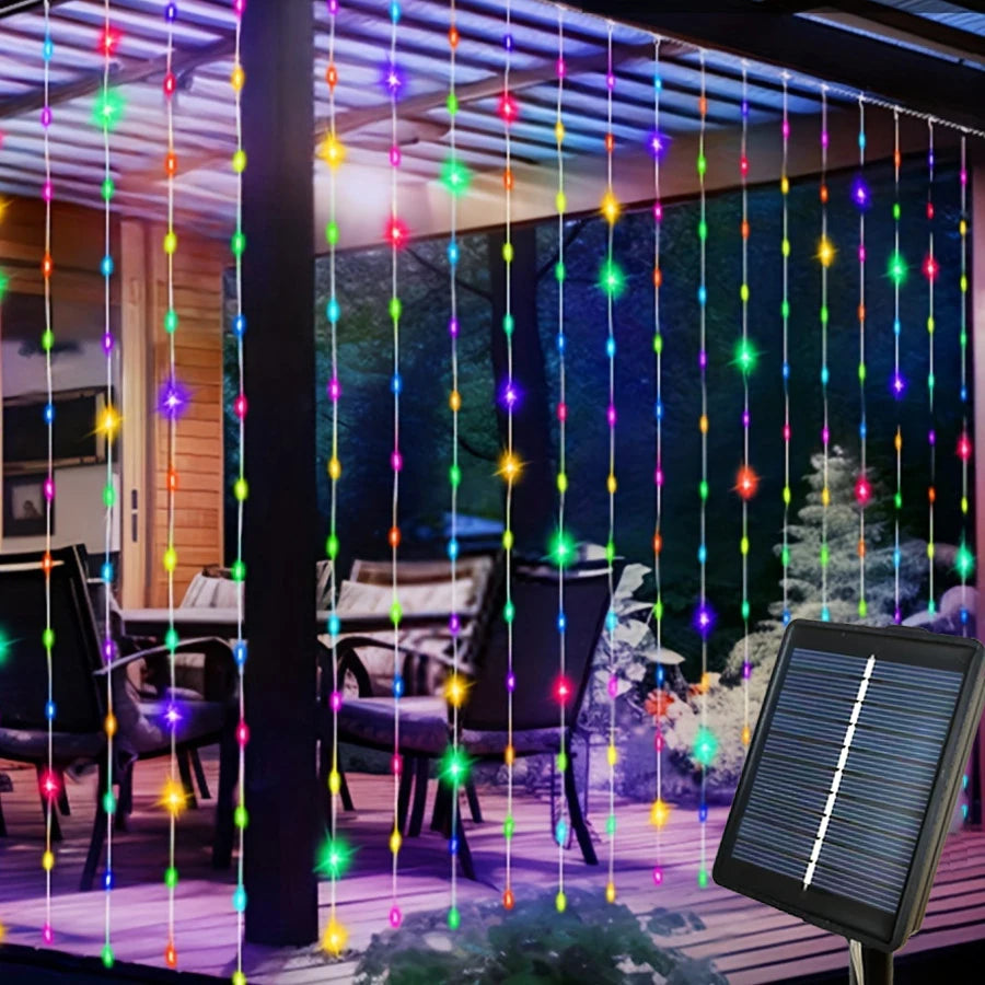 6X3M 3X3M Solar Curtain Light Outdoor Led Icicle Light 8 Modes Waterfall Christmas Fairy String Light for Garden Patio Decor