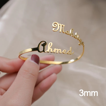 Akizoom Personalized Custom Name Bracelets Heart Crown Stainless Steel Wide Hand Cuff Bangles for Women Men Wedding Jewelry Gift