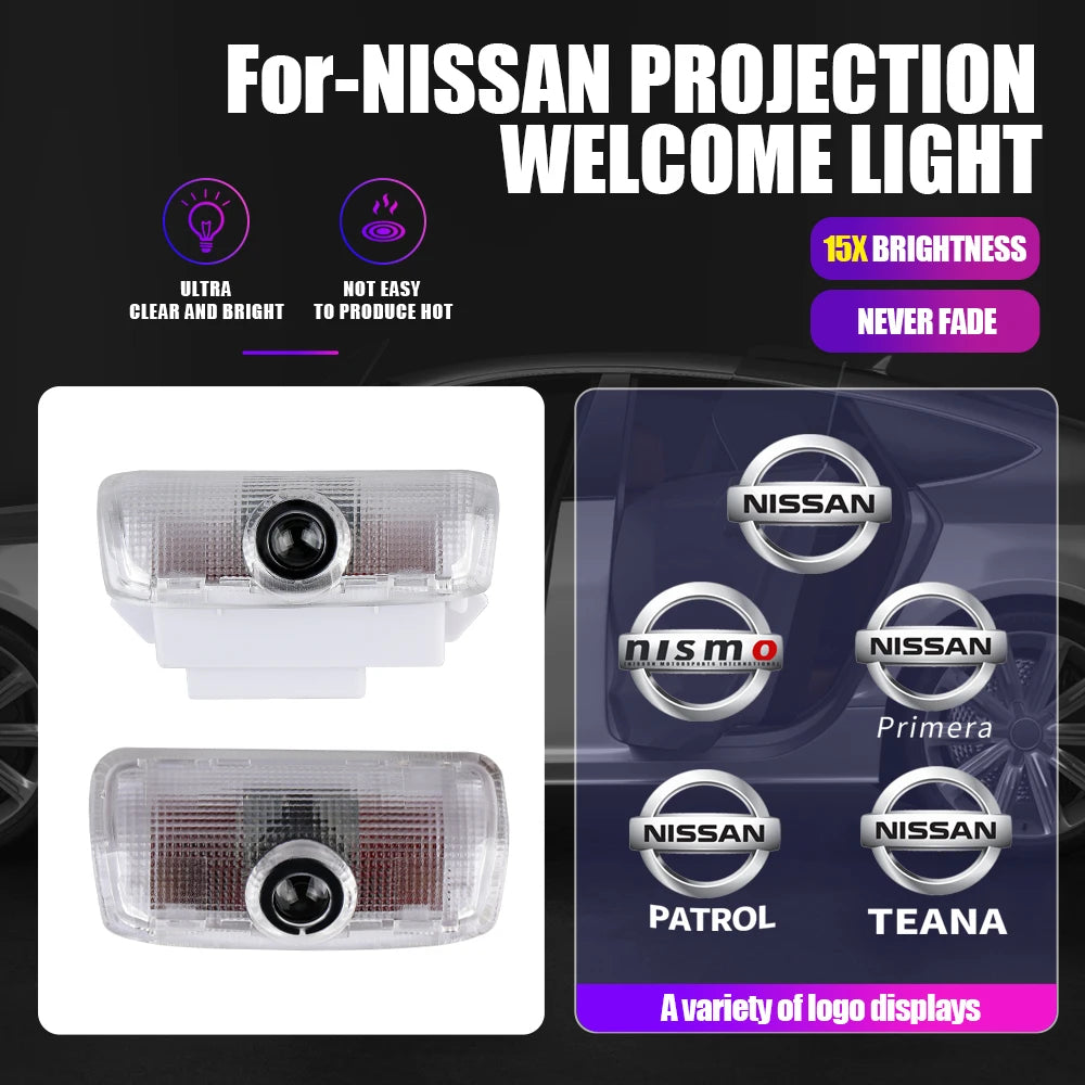 4PCS LED Car Door Welcome Lights 3D Laser Projector Lamps Auto Decoration Accessorie For Nissan Patrol 2012-2017 Teana 2008-2012