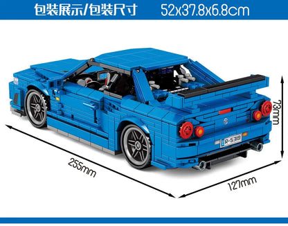Technical building block bricks japan sport car nissans GTR R34 JDM retro model pull back vehicel toys collection for boys gifts