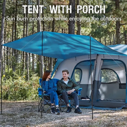 Tente de camping pour 10 personnes avec porche, grande tente familiale avec 2 pièces séparées par un rideau, camping, voyage en plein air, résistante à l'eau