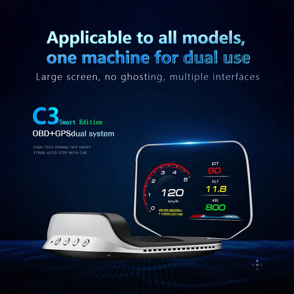 C3 12V Car HUD OBD2 Head Up Display GPS Navigation Digital Speedometer On Board Computer Projector OBD 2 Scanner Test Cartronics
