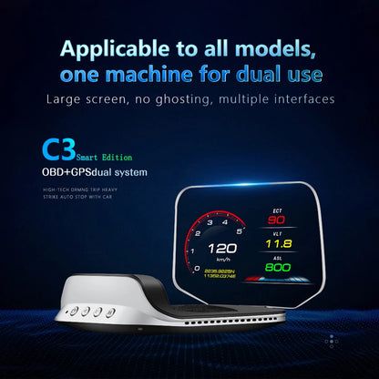 C3 12V Car HUD OBD2 Head Up Display GPS Navigation Digital Speedometer On Board Computer Projector OBD 2 Scanner Test Cartronics