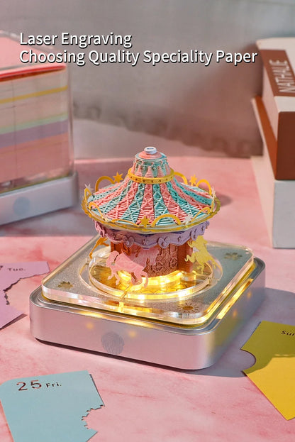 3D Calendar 2025 Memo Pad Omoshiroi Block Carousel Blue Notepad Artistic 3D Paper Art Sculpture Model Desk Ornaments Novel Gift