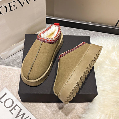 2024 Winter New Snow Boots for Women Cashmere Warm Thick Soles Without Heel-covered Hair Half Slipper Cotton Shoes for Women