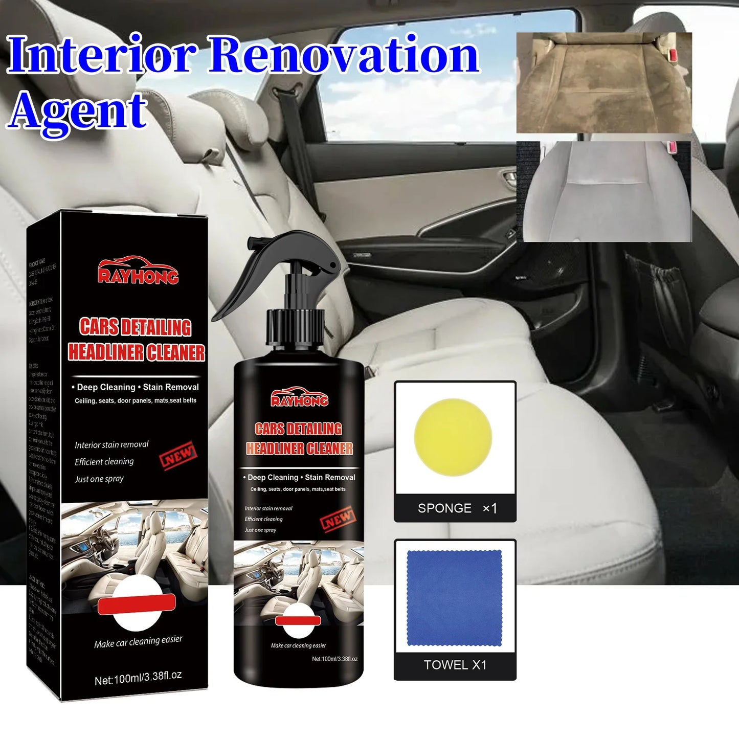 Rayhong Car Spray Cleaner 120ml Liquid Multi-Purpose Car Cleaner Spray Protective Powerful Automotive Cleaning Spray For Alloy