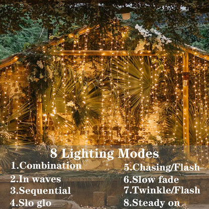 6X3M 3X3M Solar Curtain Light Outdoor Led Icicle Light 8 Modes Waterfall Christmas Fairy String Light for Garden Patio Decor