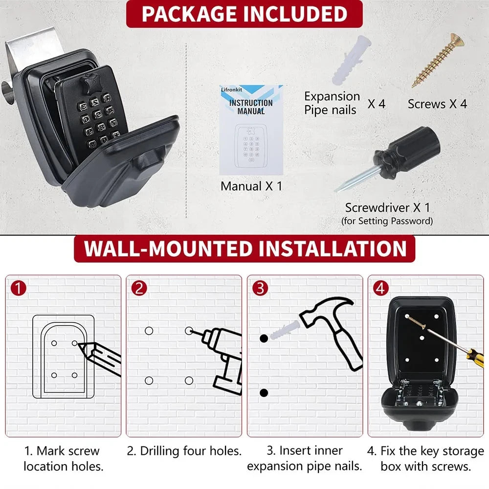 Portable Car Window Hanging Antitheft Code Key Box With 12Digits Code Waterproof Anti-theft Key Safe For Office Home Outdoor Use