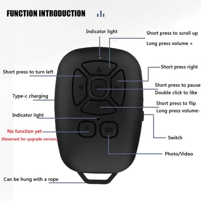 Télécommande sans fil pour téléphone portable, appareil photo, Bluetooth, bouton de clic, tourne-page, télécommande rechargeable pour Android et iOS