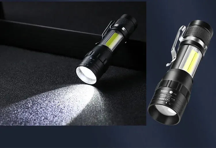 Powerful Mini LED Flashlight Pen Clip Zoom Torch Built in Battery USB Rechargeable Lantern with Side Light Outdoor Camping Lamp