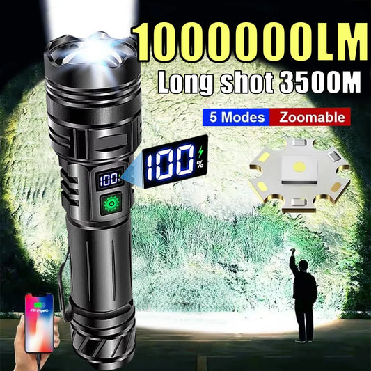 1000000LM Most Powerfu LED Flashlight USB Rechargeable Powerful Tactical Torch Lamp Super Long Range Flash Light Outdoor Fishing