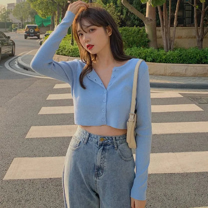 Autumn Spring Slimming Machine Short Top Cardigan Long Sleeve T-shirt One Size