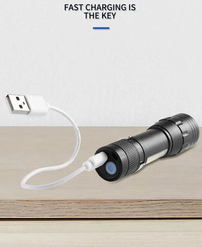 Powerful Mini LED Flashlight Pen Clip Zoom Torch Built in Battery USB Rechargeable Lantern with Side Light Outdoor Camping Lamp