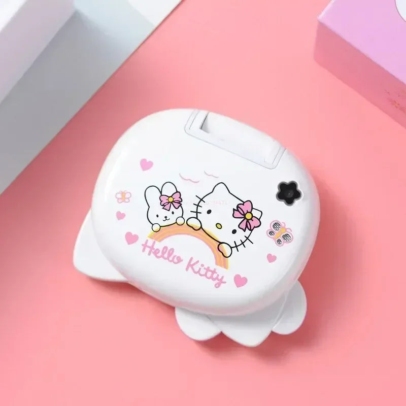 Sanrio Hello Kitty Flip Phone New Cartoon Cute Children White Pink Kawaii Mini Phone Children Birthday Gifts Fashion Model Toys