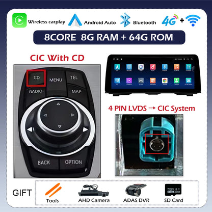 Android 14 Wireless CarPlay For BMW 5 Series F10 F11 2011 - 2017 CIC NBT System Car Radio Multimedia Video Player Navigation GPS