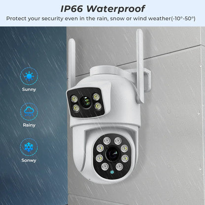Cámara BESDER 4K 8MP Wifi PTZ para exteriores con pantallas duales, detección humana, lentes duales, protección de seguridad de 4MP, cámara IP, audio, aplicación iCSee