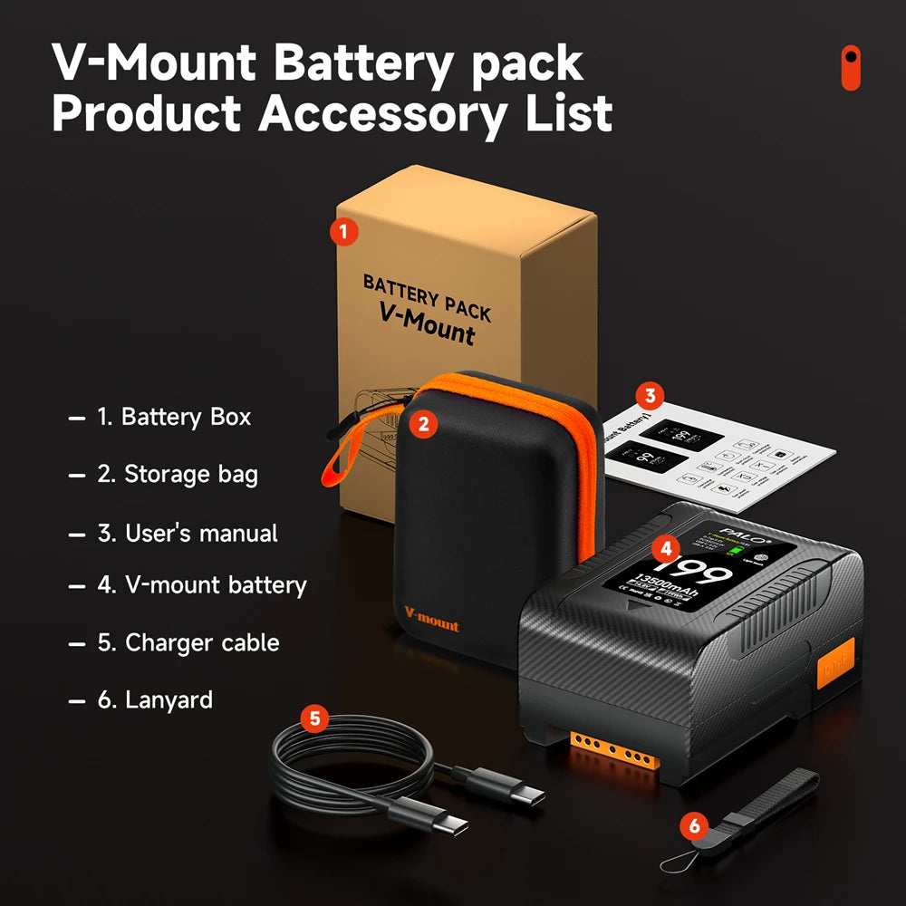 PALO BP-99 BP-199 V Mount Battery Power Bank 14.8V V Lock V Shape Li-ion Battery PD Fast Charging for cameras smartphones laptop
