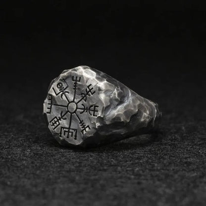 Vintage Scandinavian Handmade Engraved Compass Ring Personalized Thai Silver Open Ring