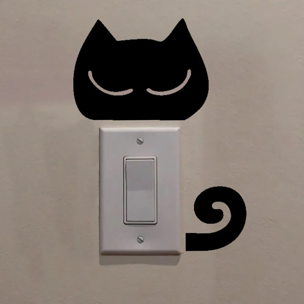 2Pcs/Set Cat switch sticker, Funny Cute Cat Switch Wall Sticker, Art Wall Stickers Art Murals, for Home Living Room Bedroom Deco