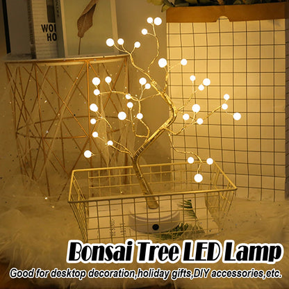 36/72/108 Bonsai Tree Led Lamp Table Usb Room Fairy Bedside Light 8modes Wire Bedroom Tabletop Night Switch Lights Christmas Diy