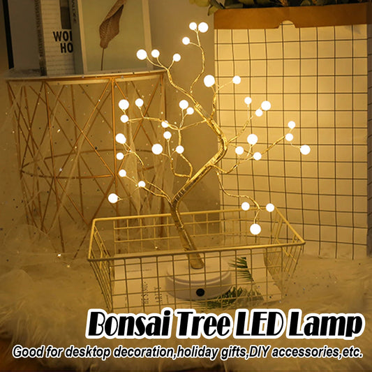 36/72/108 Bonsai Tree Led Lamp Table Usb Room Fairy Bedside Light 8modes Wire Bedroom Tabletop Night Switch Lights Christmas Diy
