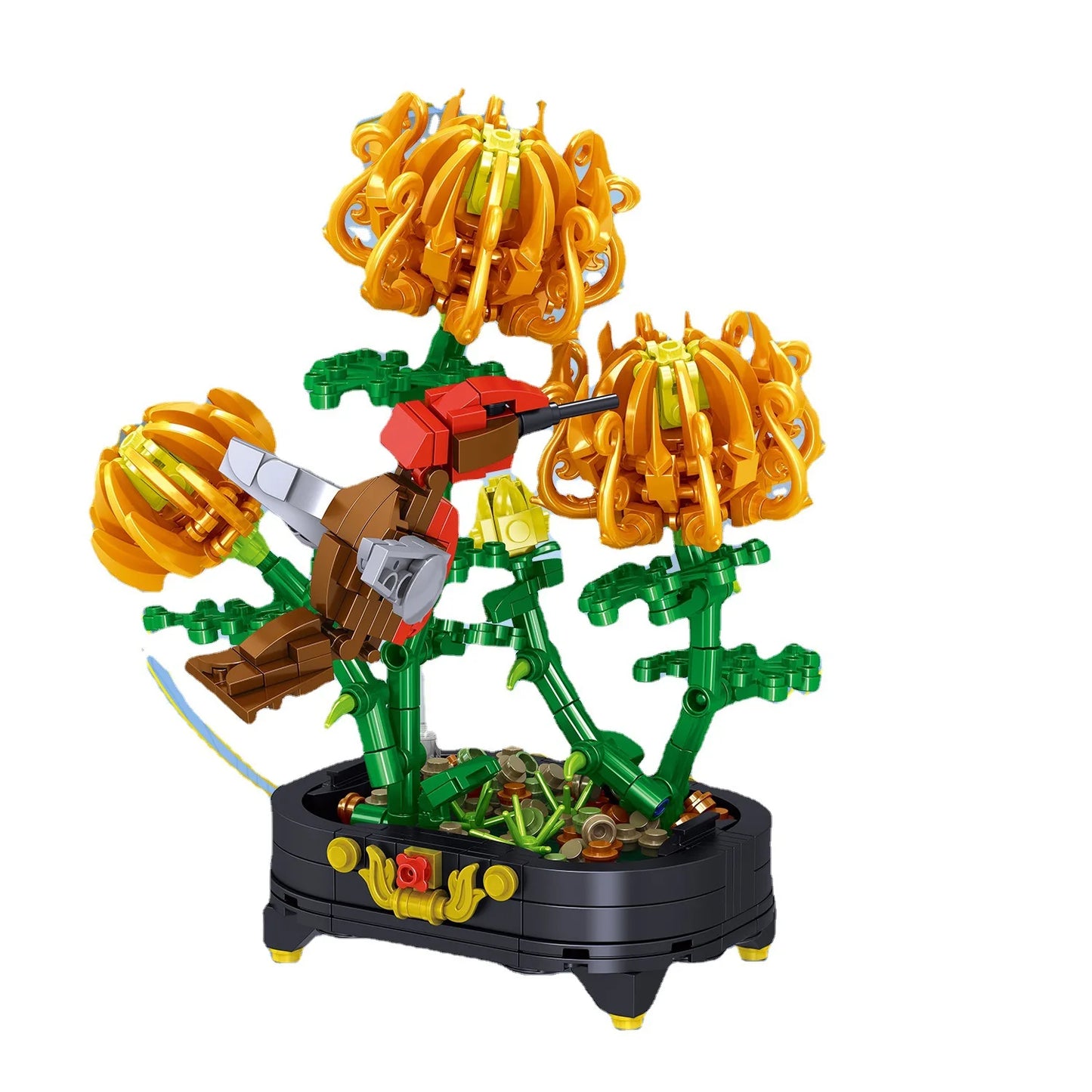 Peach Blossom Romantic Flower Vase Garden Birds Potted Plants Assembly MOC Building Blocks Classic Model Bricks Sets Kids Gifts