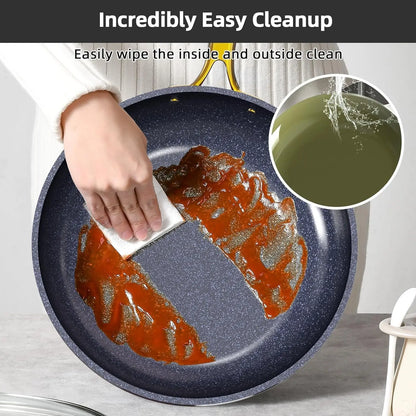 Nuwave Lux LE 13-Pc Cookware Set with Elegant Gold Handle Diamond Infused Ceramic Non-Stick PFAS Free Premium Metal Lids Avocado