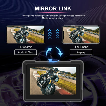 Podofo 5" Moniteur de moto Carplay Écran intelligent de voiture Portable Moto Sans fil Android Auto Navigation GPS IPX7