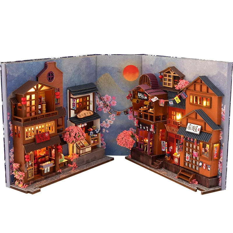 3D Wooden Puzzle DIY Book Kit Bookend Shelf Insert Alley Miniature Dollhouse Model Building Set Craft for Home Decoration P541