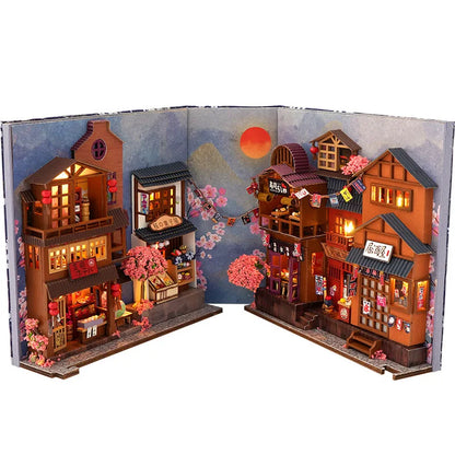 3D Wooden Puzzle DIY Book Kit Bookend Shelf Insert Alley Miniature Dollhouse Model Building Set Craft for Home Decoration P541