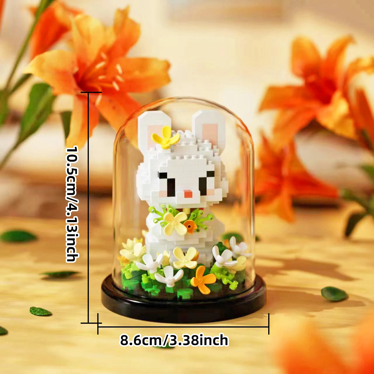Animal potted plant assembly block with dust cover, sunflower rose flower block, puppy eternal flower assembly ornament toy