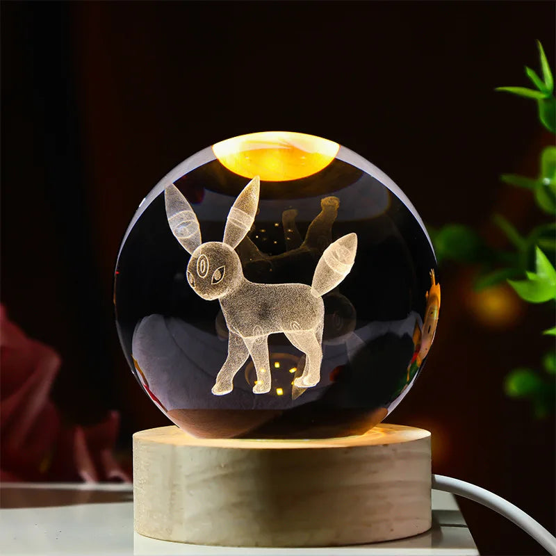 6cm 3d Crystal Ball Led Night Stitch Pikachu Doraemon A Dream Hellokitty Desktop Decoration Lamp Laser Carving Children Gifts