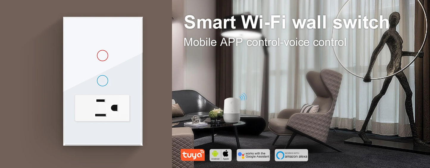 US Standard Wall Socket with USB Type-C Charging Port 5V 2.1A, 118*72mm PC Panel