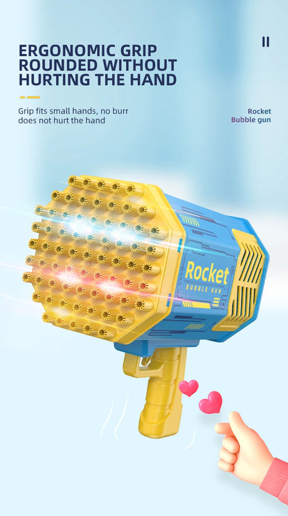 69 Holes Rocket Bubble Gun Machine Angel LED Kids Automatic Soap Bubbles Blower Maker Toys for Wedding Party Outdoor Games