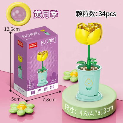 Adults Mini Flower Bouquet Particles Building Blocks for Children Girls 6 to 14 Years Old Assembly Bricks Constructor Set Gifts