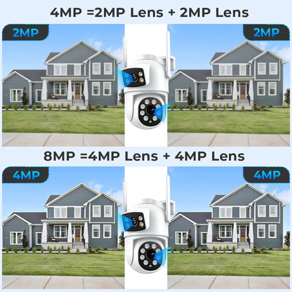 Cámara BESDER 4K 8MP Wifi PTZ para exteriores con pantallas duales, detección humana, lentes duales, protección de seguridad de 4MP, cámara IP, audio, aplicación iCSee