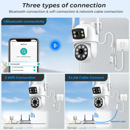 Cámara BESDER 4K 8MP Wifi PTZ para exteriores con pantallas duales, detección humana, lentes duales, protección de seguridad de 4MP, cámara IP, audio, aplicación iCSee