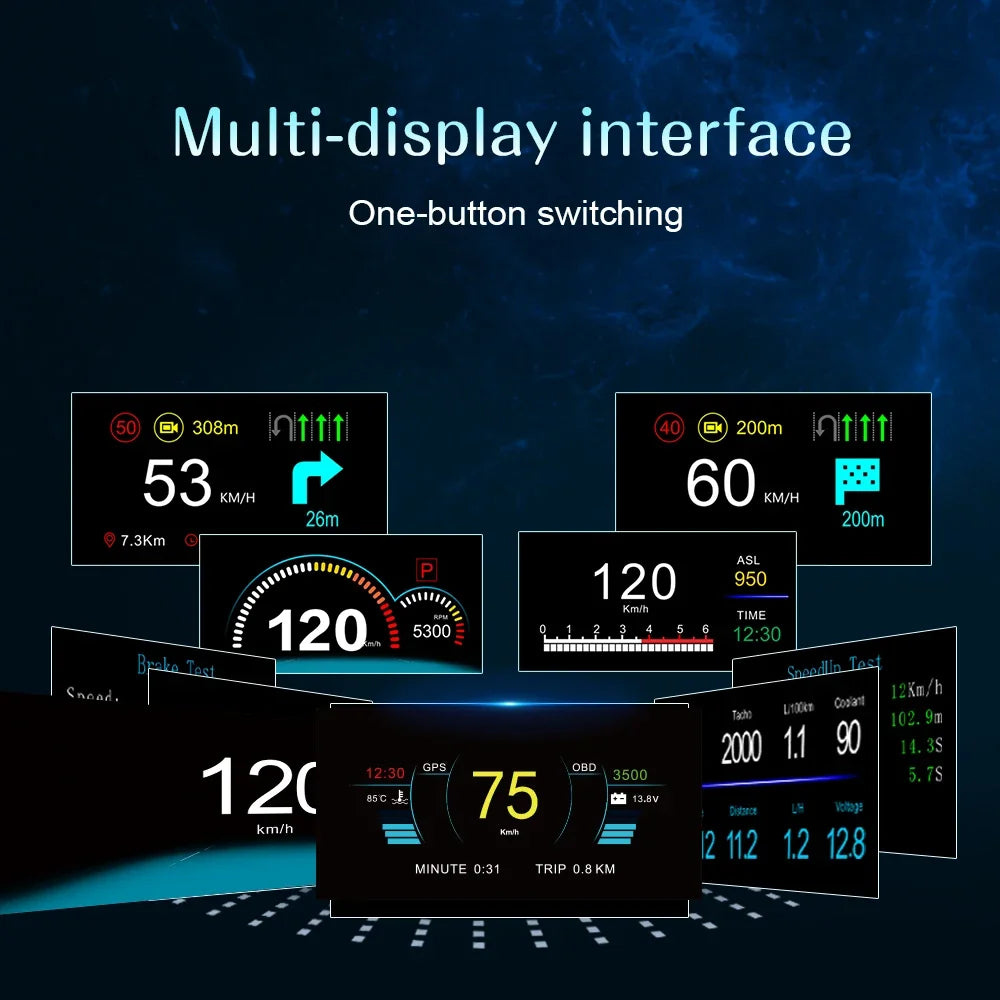C1 Car Navigation Projection HUD Head Up Display Speedometer  Multiple Interfaces Car Accessories on Screen Overspeed Alarm
