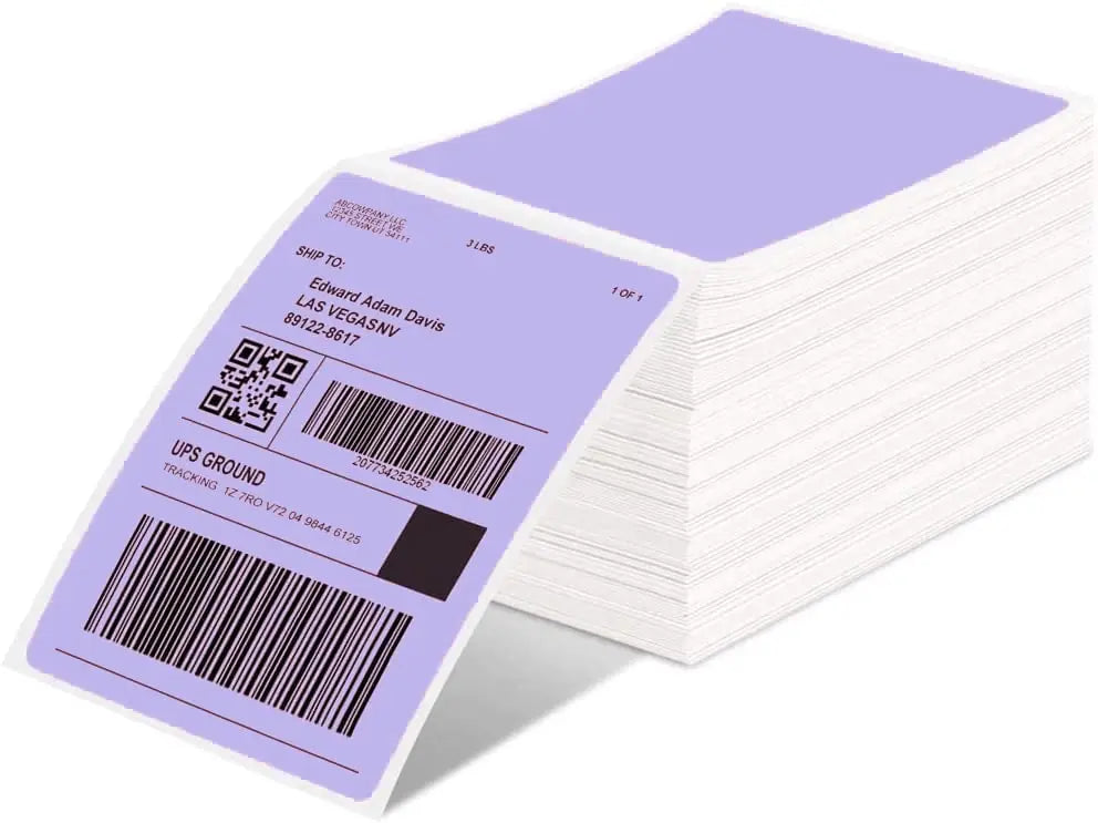 Phomemo 4x6 Thermal Labels for Shipping Label Printer - 500PCS Purple Mailing Labels 4x6 Direct Thermal Labels Fanfold BPA Free