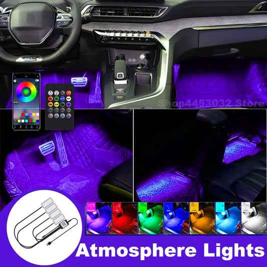 Car Foot Ambient Light RGB Led Lamp Usb For Peugeot 2008 3008 4008 308 408 508 207 307 Wireless Remote APP Control Accessories